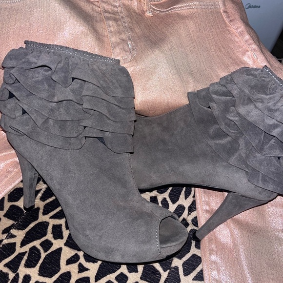 Taupe Colored Suede-like High Heel Booties - Picture 2 of 14